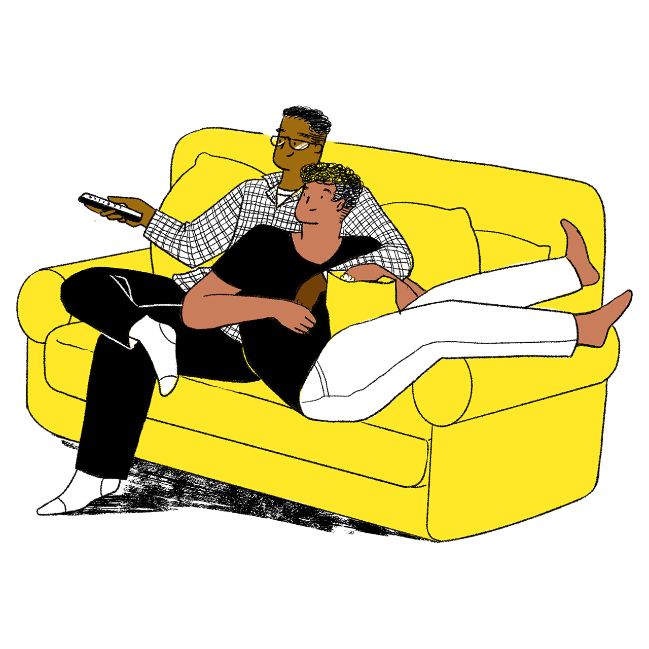 Illustrated couple on couch